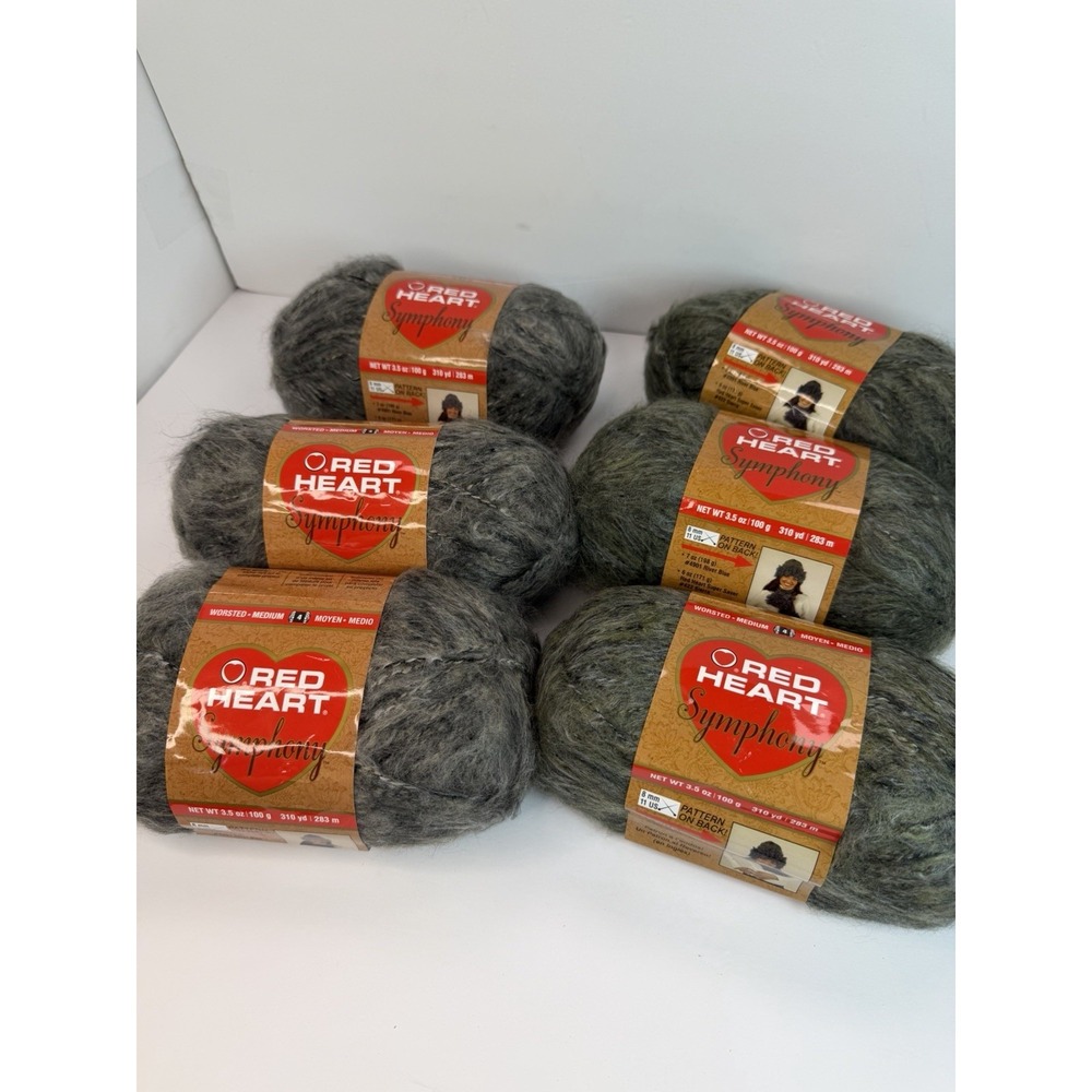 Lot of 6 Skeins Red Heart Symphony Yarn 100% Acrylic 3 Taupe 3 Juniper